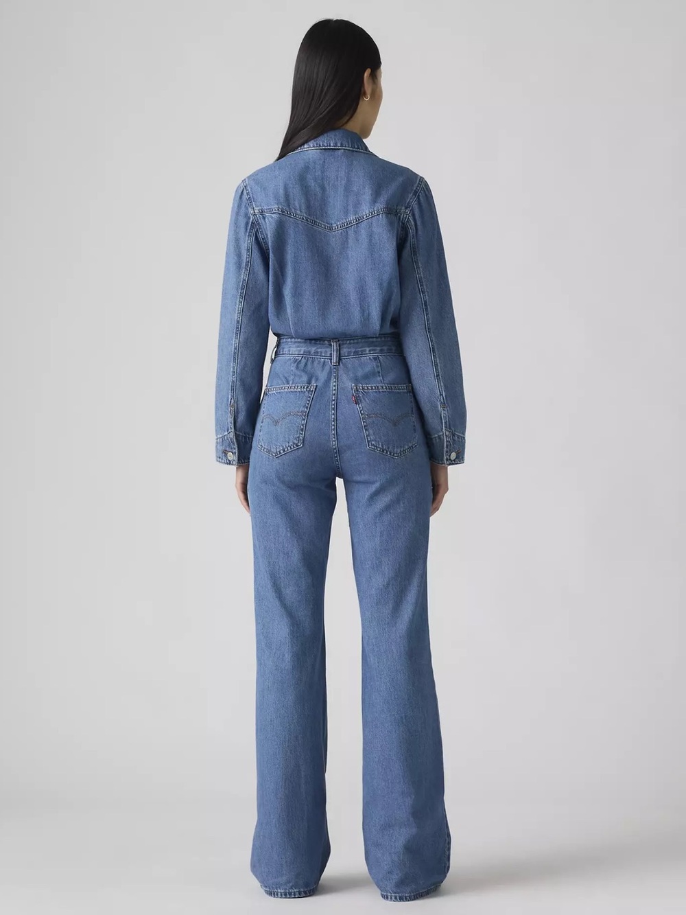 Levi’s Blue Overalls Wide Leg Long Sleeve Denim Jumpsuit Size Large - Picture 2 of 8